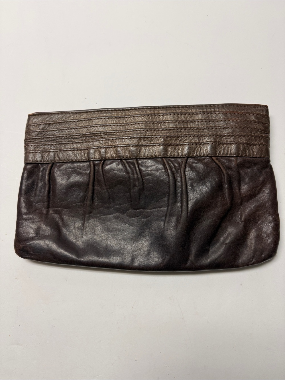 Vintage Women’s Brown Leather Clutch - Classic Pleated Design